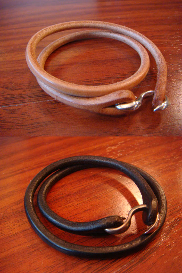 Flat Head Leather & Silver Bracelet - Dual Strand - Image 0